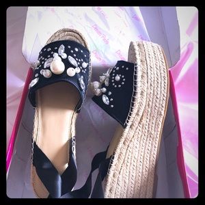 Black Guess silk lace up wedges
